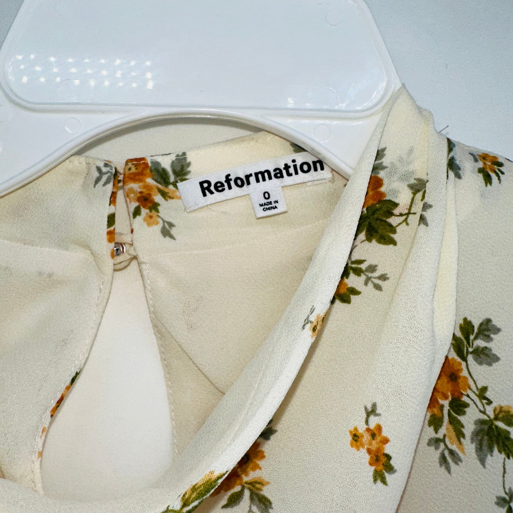 REFORMATION Bettie Floral PREPPY Cap Sleeve HIGH NECK MOCK Top WOMENS 0 XS - Picture 5 of 10